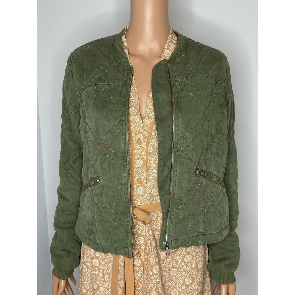 Anthropologie Quilted Bomber Jacket size XS olive green worn on TV - Picture 8 of 11